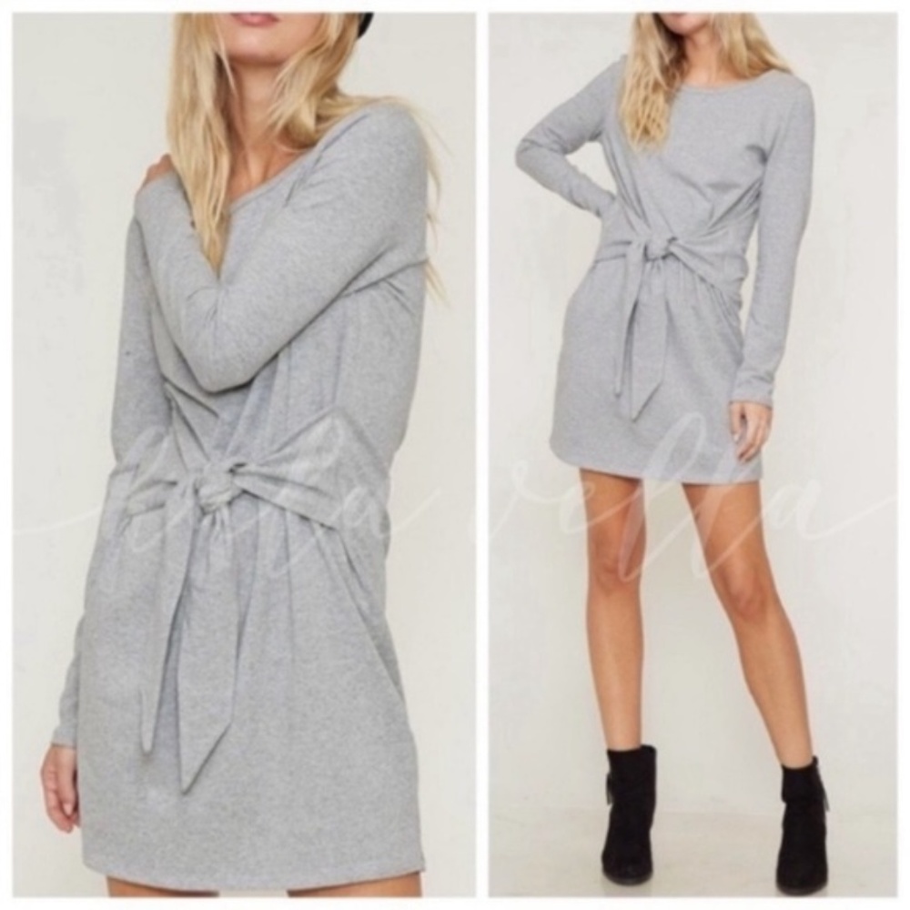Gray Tie Front Dress 💖 HOST PICK